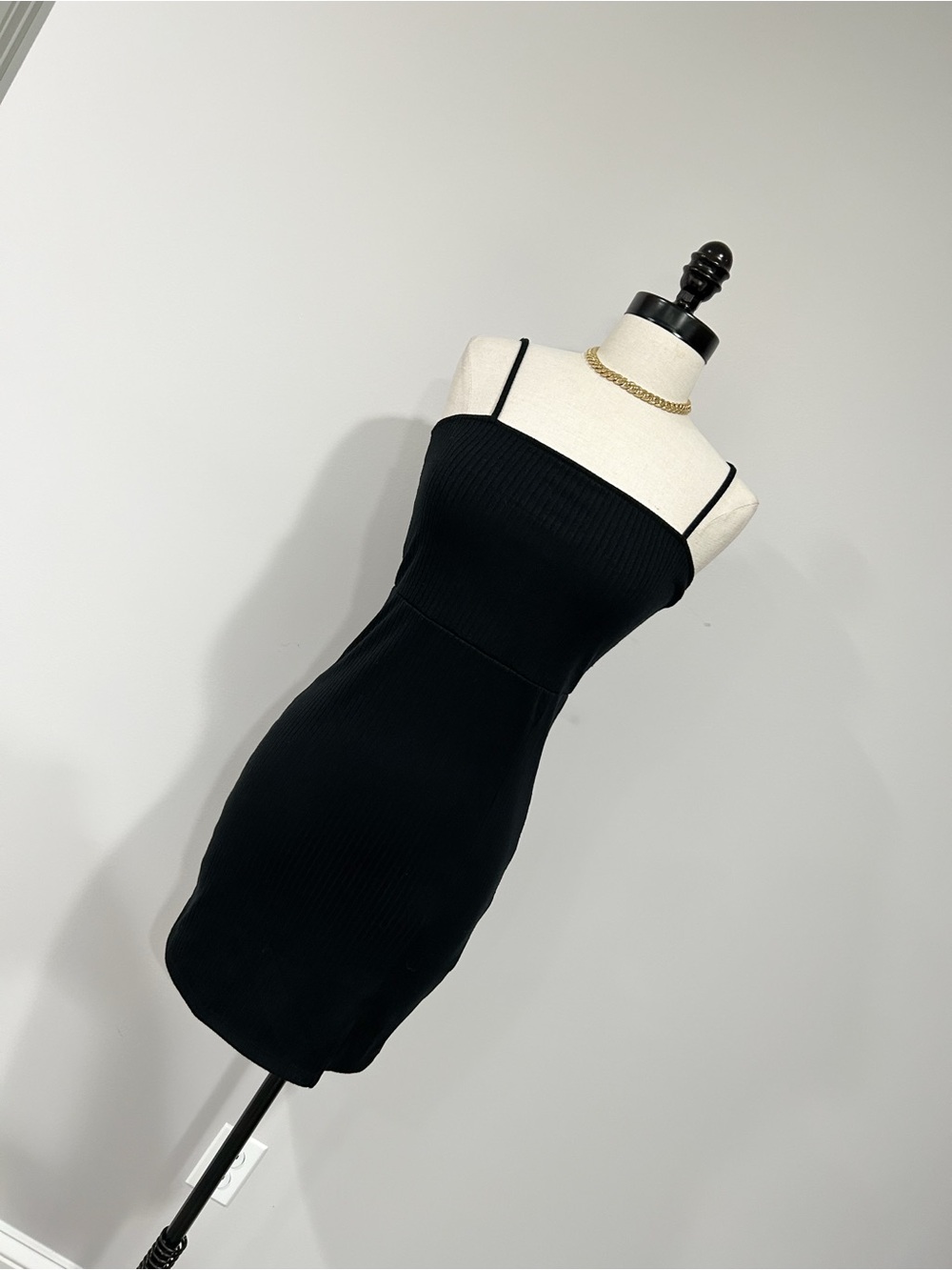 Forever 21 Black Ribbed Spaghetti-Strap Mini Dress